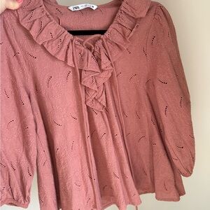 Zara Rose Ruffle Eyelet Blouse